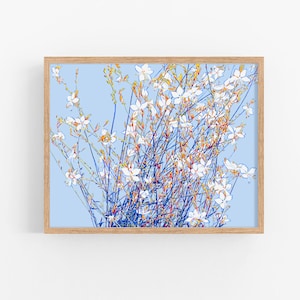 Blue floral art print Wildflower wall art Meadow flower artwork Light blue botanical poster Bohemian floral wall art Modern large print