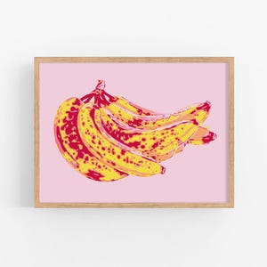 Banana art print Kitchen poster Pop art wall art Fruit artwork Yellow pink wall decor Large poster Simple colorful pop art Food art print