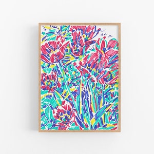 Wildblumen Kunstdruck Feldblumen pinke Blumen Poster Tulip Wandkunst Feldblumen Feldblumen Fine Art