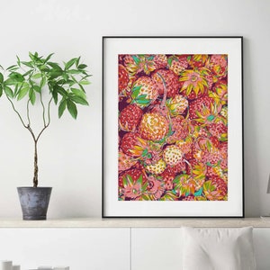 Strawberry graphic art print Fruit wall art Red kitchen artwork Food berry illustration Modern trendy colorful Large graphic art poster image 8