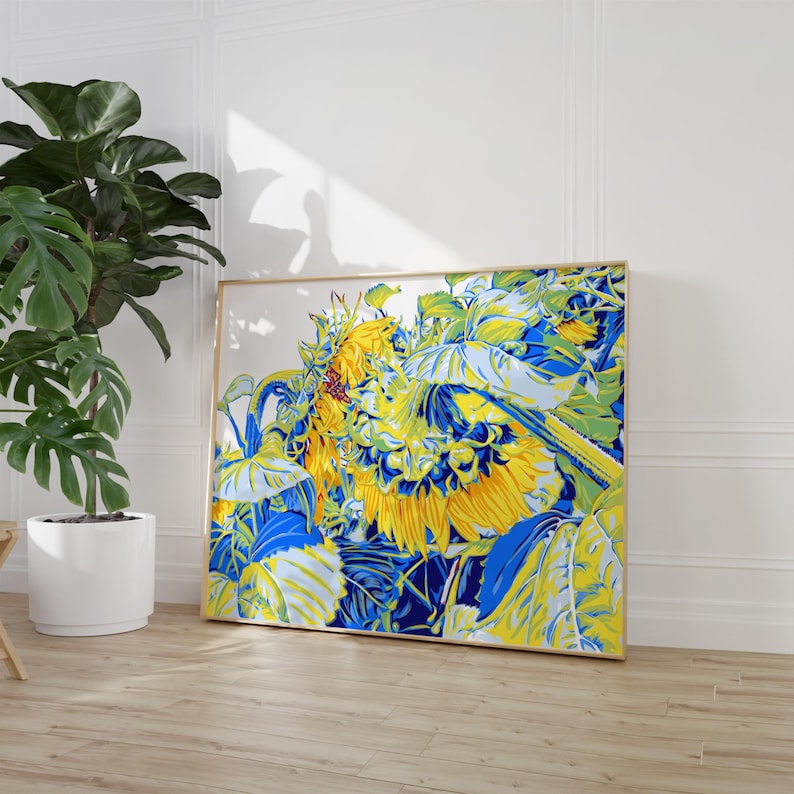 Sunflower Art Print Yellow Floral Wall Art Botanical Poster Summer