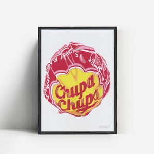 Lollipop painting Candy original art Pop art kitchen wall Sucker food artwork Rainbow simple colorful graphic art 7 by 5 image 3