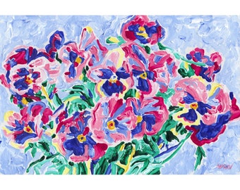 Pansy painting Pink floral original art Viola fFlower wall art Botanical artwork Expressionism 8 by 12 Small oil painting by KomarovArt