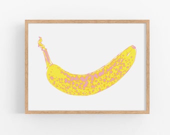 Banana art print Kitchen poster Fruit wall art Food artwork Yellow modern art print Foodie gift Ripe banana poster