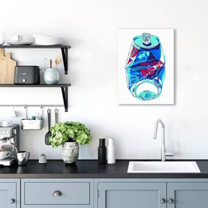 Red bull can art print original Kitchen wall art Drink artwork Crushed can Simple colorful pop art Modern urban Large graphic art poster image 6