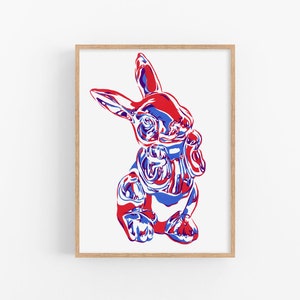 Red and Blue Wall Art Modern Exhibition Poster Rabbit Art - Etsy