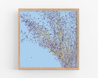 Wildflower art print Floral wall art Blue flower artwork Botanical poster Meadow large poster Field flower print Countryside painting