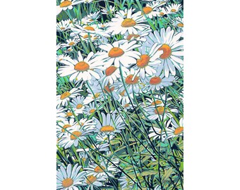 Daisy painting Floral original art April birth flower wall art Daisies artwork Camomile wildflower meadow 12 by 8 Small painting by Komarov