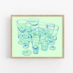 Glas Kunst Druck Küche Poster Drink Wand Kunst Wein Kunstwerk Inspirierende Wanddeko Großes grünes Poster Bunte Pop Art
