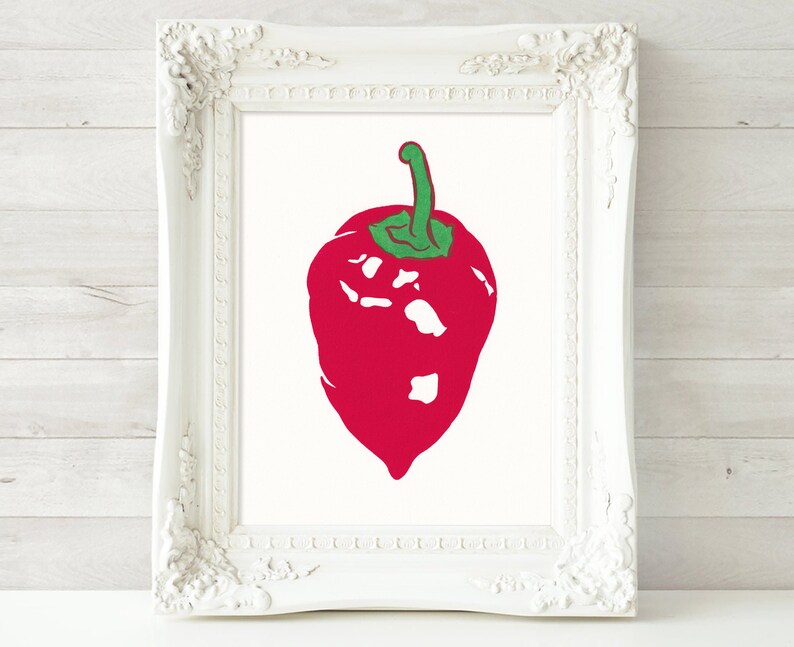 Paprika painting Red kitchen original art Food wall art Vegetable artwork 7 by 5 Small painting image 7