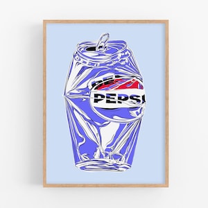 Wydruk artystyczny z puszki Pepsi Plakat pop-art Sztuka ścienna z napojem Dzieła sztuki w kuchni Wydruk artystyczny z rozgniecionej puszki Plakat na wózek barowy Prosty kolorowy wydruk artystyczny z Pepsi Cola