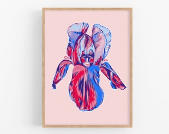 Iris art print Pink floral wall art Botanical poster Japanese flower artwork Large colorful wall decor Modern new home gift for her