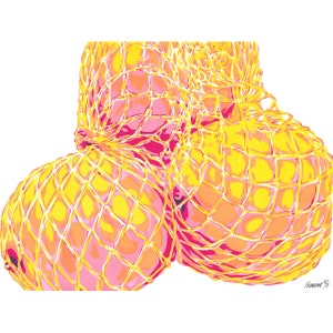 Lemon painting Fruit original art Yellow kitchen wall art Food artwork Simple colorful graphic art Pop art poster 12 by 16 by KomarovArt