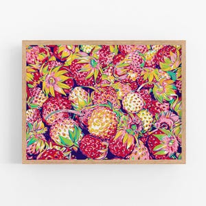 Strawberry Art Print, Colorful Kitchen Wall Decor