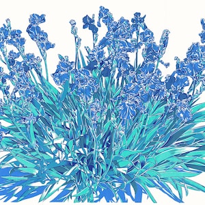 Iris painting Botanical original art Blue floral wall art Flower artwork Gift for lovers Impressionist 24 by 30 Above bed art Large painting