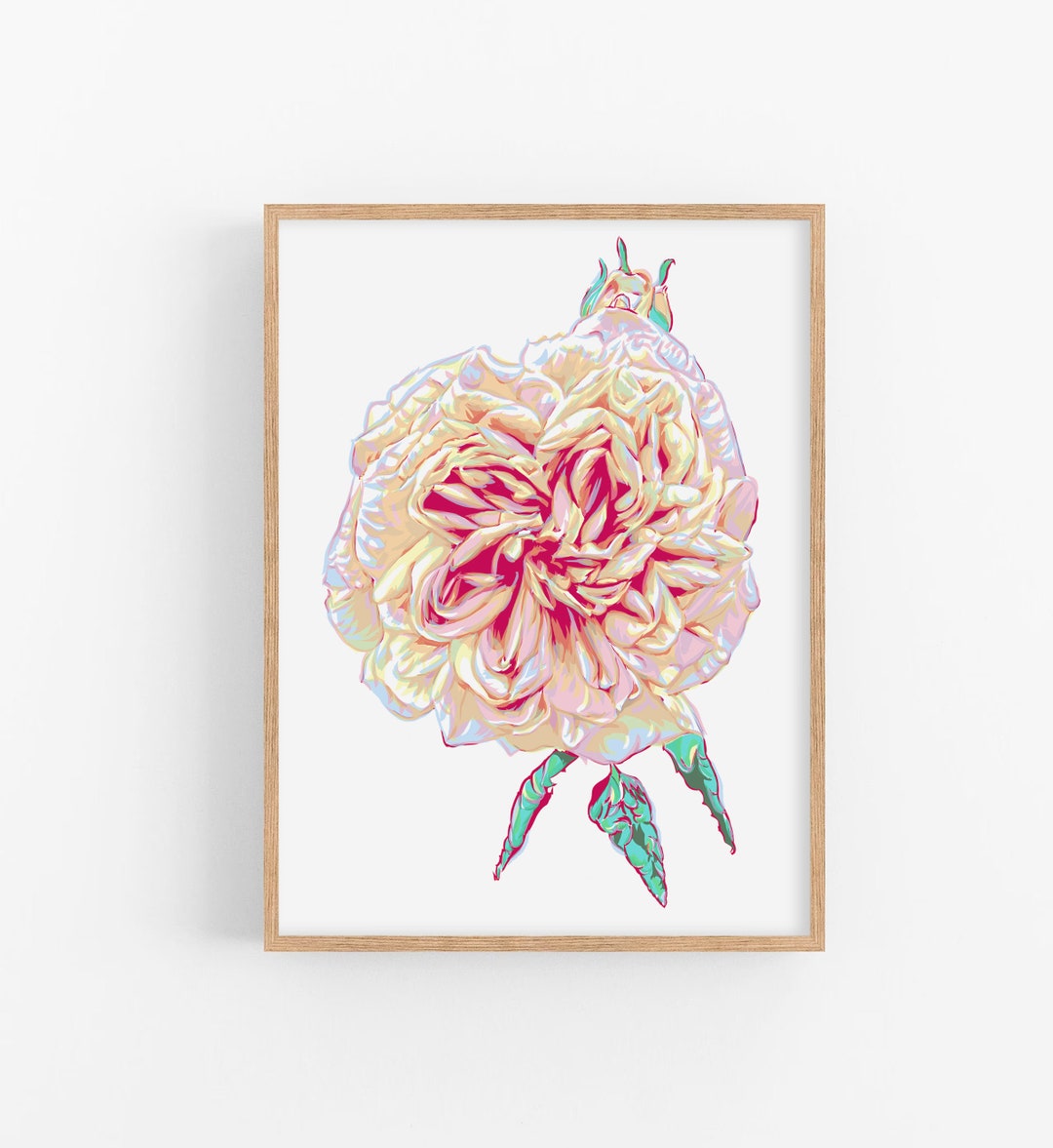 Rose Art Print Pink Floral Wall Art Botanical Poster Spring Flower ...
