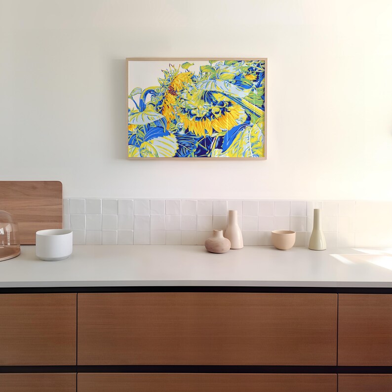 Sunflower Art Print Yellow Floral Wall Art Botanical Poster Summer