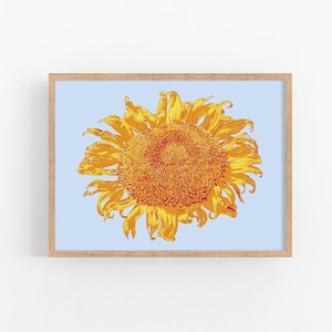 Vintage Sunflower Art Print, Golden Floral Wall Decor