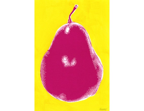 Birne Grafik 30,5 x KomarovArt Kunstwerk gelbes Wanddekor Gemälde kleines Wandkunst Essen Obst 20,3 von Küche Obst Kunst rosa Original Kunst