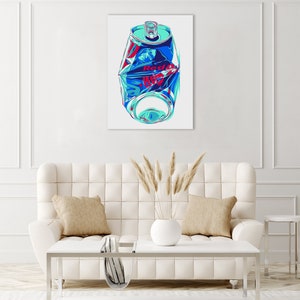 Red bull can art print original Kitchen wall art Drink artwork Crushed can Simple colorful pop art Modern urban Large graphic art poster image 10