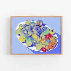 Tomato art print Kitchen wall art Food poster Vegetable artwork Large colorful wall decor Tomato lover gift Pop art painting