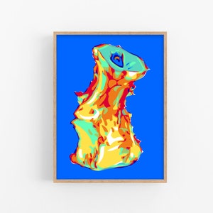 Stampa artistica del torsolo di mela, poster da cucina, arte murale di frutta, opera d'arte sul cibo, decorazione murale moderna blu e rossa, grande poster colorato