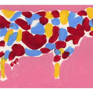 Pintura de vaca Arte original animal Pintura al óleo de granja Obra de arte de animales de granja Arte pop simple y colorido 4 por 5 Pintura pequeña de KomarovArt