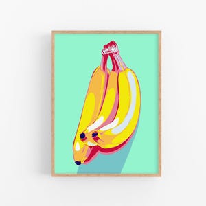 Banana art print Kitchen wall art Food poster Fruit artwork Large colorful wall decor Modern new home gift for her Yellow green art print