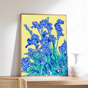 Iris art print Blue floral wall art Botanical poster Japanese flower artwork Large colorful wall decor Modern new home gift for her image 8