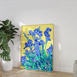 Iris art print Blue floral wall art Botanical poster Japanese flower artwork Large colorful wall decor Modern new home gift for her image 3