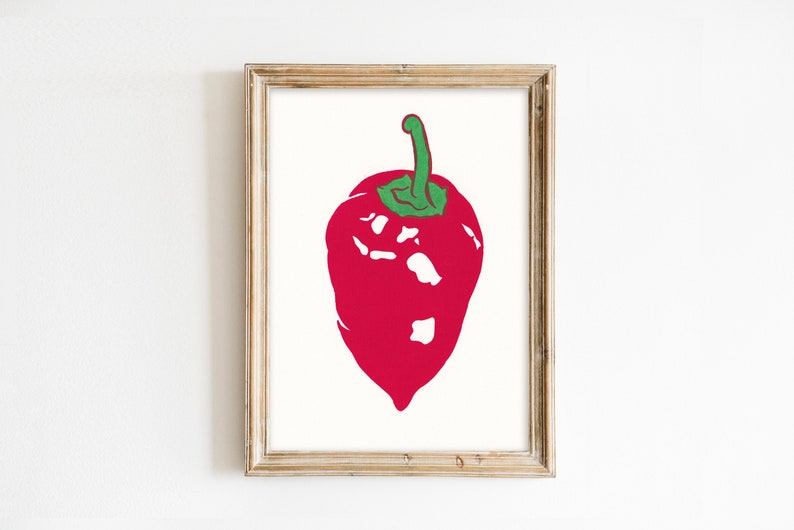 Paprika painting Red kitchen original art Food wall art Vegetable artwork 7 by 5 Small painting image 2