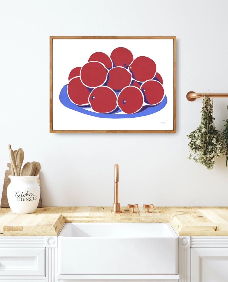 Fruit Print Kitchen Wall Art Orange Food Poster Vase With Etsy