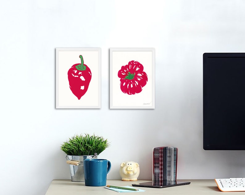 Paprika painting Red kitchen original art Food wall art Vegetable artwork 7 by 5 Small painting image 9