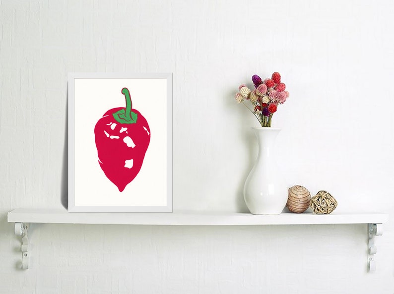 Paprika painting Red kitchen original art Food wall art Vegetable artwork 7 by 5 Small painting Framed Artwork