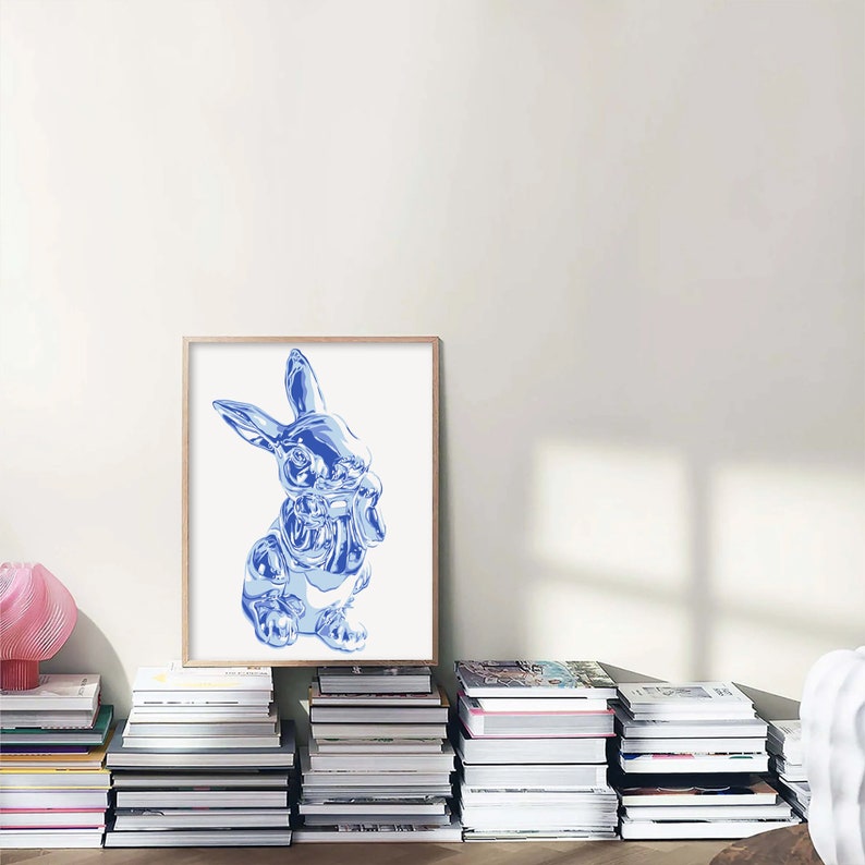 Blue Rabbit Art Print, Funny Bunny Poster, Nursery Wall Decor - Etsy