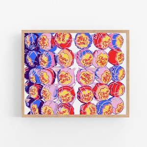 Lutscher Kunstdruck Süßigkeiten Wand Kunst Illustration Bunte Küche Kunstwerk Süßes Essen Poster Rot gelb rosa Pop Art Spaß Kunstdruck