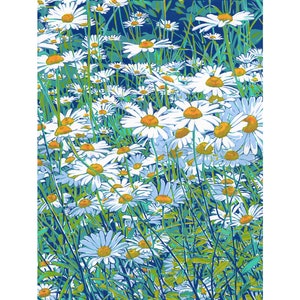 Dipinto di margherite, arte floreale originale, nascita di aprile, arte murale floreale, opera d'arte di margherite, semplice arte grafica colorata, decorazione murale verde smeraldo 16 x 12
