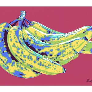 Banana painting Kitchen original art Pop art wall art Food artwork Overripe banana fruit painting 8 by 12 small painting by KomarovArt