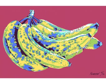 Banana painting Kitchen original art Pop art wall art Food artwork Overripe banana fruit painting 8 by 12 small painting by KomarovArt