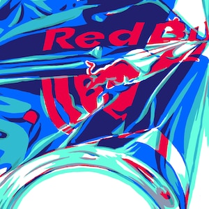 Red bull can art print original Kitchen wall art Drink artwork Crushed can Simple colorful pop art Modern urban Large graphic art poster image 2