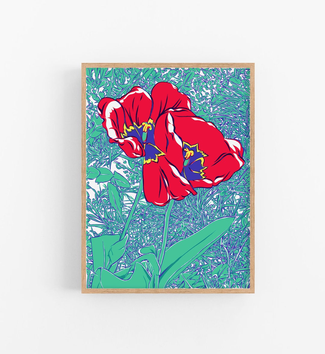 Tulip Art Print Floral Wall Art Botanical Poster Red Flower Artwork ...