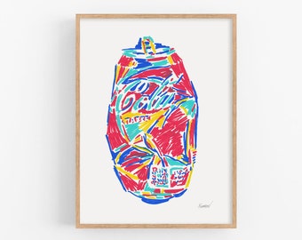 Pop art print Coke can wall art Drink poster Kitchen artwork Crushed soda can print Abstract modern decor Colorful coca-cola poster