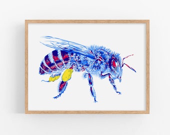 Honey bee art print | Insect wall art | Bee artwork | Bee lover gift | Modern graphic art | Queen bee watercolor  | Bee painting