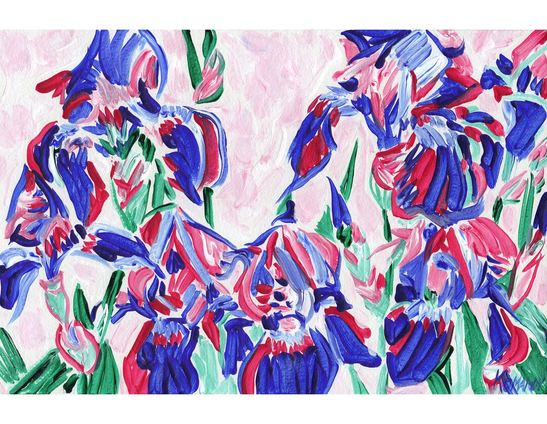 Iris Painting Flower Original Art Purple Floral Wall Art Botanical