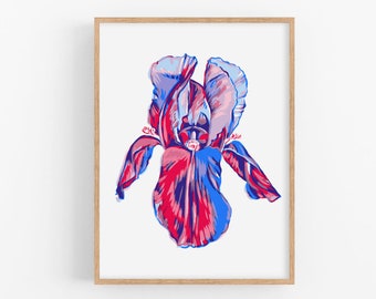 Iris art print Pink floral wall art Botanical poster Japanese flower artwork Modern abstract nature wall decor Colorful large art print