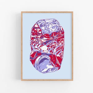 Wydruk artystyczny z puszki Coca-Coli Plakat pop-art Sztuka ścienna z napojem Dzieła sztuki kuchennej Wydruk zgniecionej Coli Plakat z wózkiem barowym Spłaszczona puszka Coli Prosta kolorowa