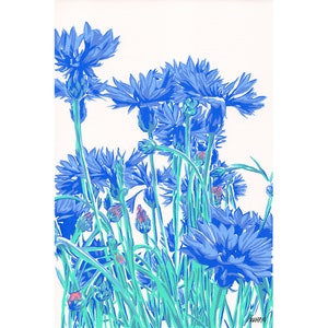 Kornblumen Malerei Blaue Blume Original Kunst Blumen Wand Kunst Kornblumen Kunstwerk Einfache bunte Grafik Kunst 30x30 kleine Gemälde