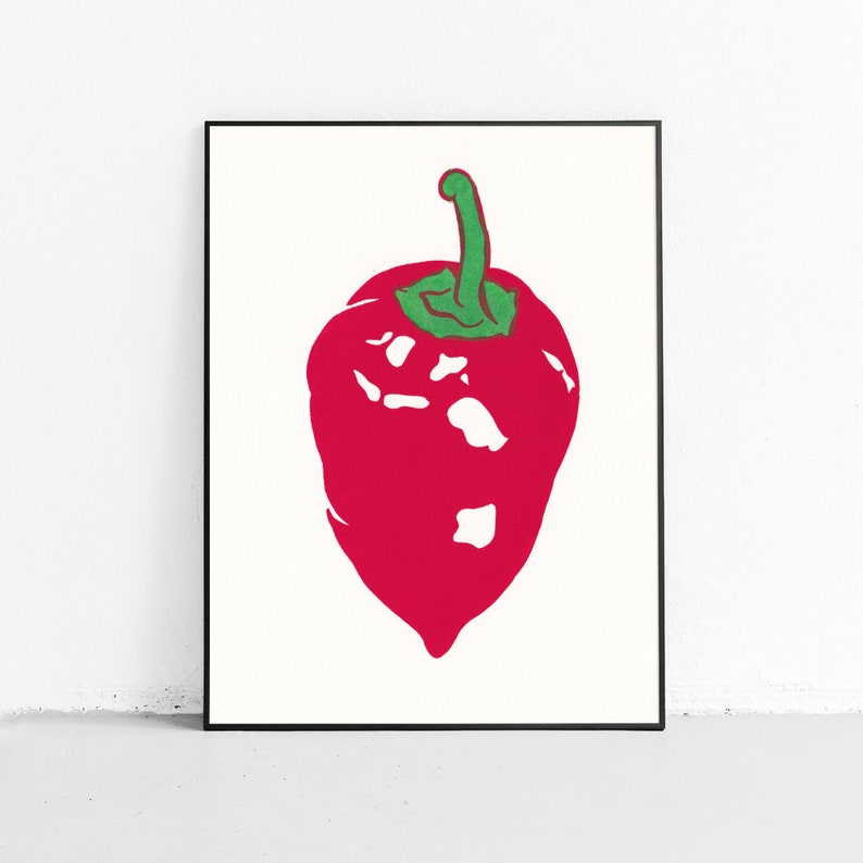 Paprika painting Red kitchen original art Food wall art Vegetable artwork 7 by 5 Small painting image 4