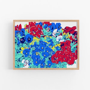 Viola art print Floral wall art Botanical poster Spring flower artwork Large colorful wall decor New home gift for her Pansy wall art