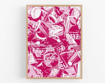 Coke can art print original Kitchen wall art Drink artwork Cola soda decor Bar pop art Crushed Coca-Cola Simple colorful Graphic art poster